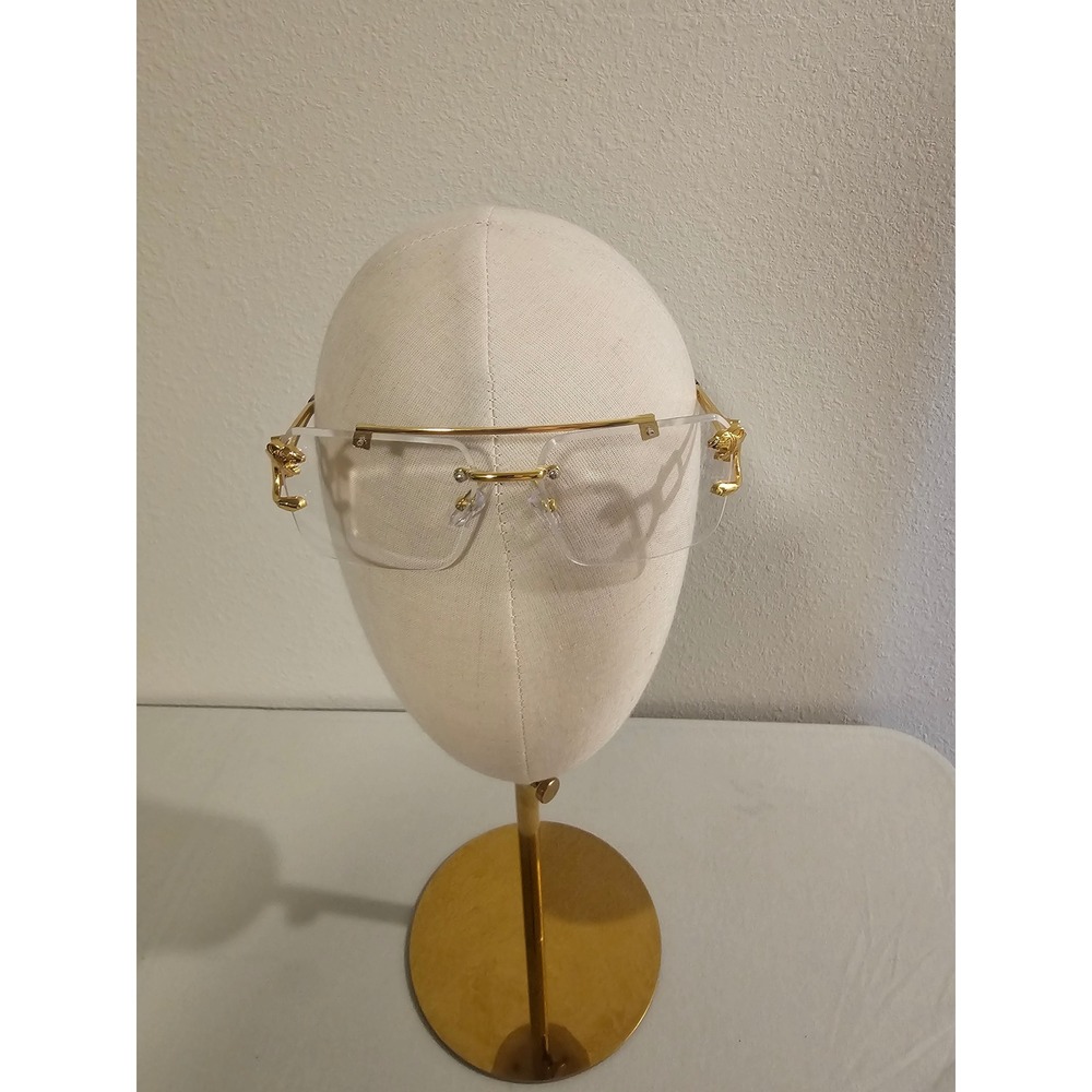 Unbranded Rimless Panther Gold Clear Lens Sunglasses Luxury Eyewear